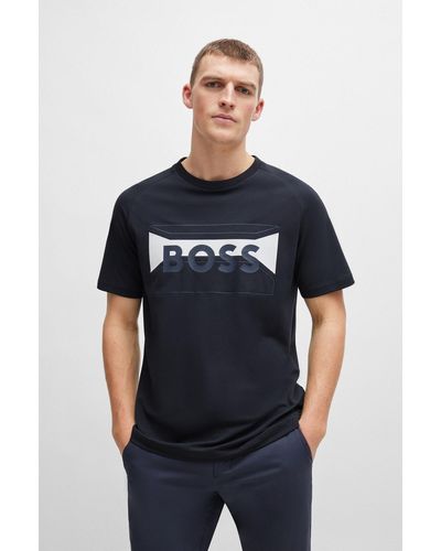 BOSS T-shirt regular fit in misto cotone con grafica con logo - Nero