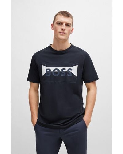 BOSS Cotton-blend Regular-fit T-shirt With Logo Artwork - Black