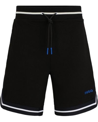 HUGO Shorts Van Mesh Met Contrasterend Logo En Band - Zwart