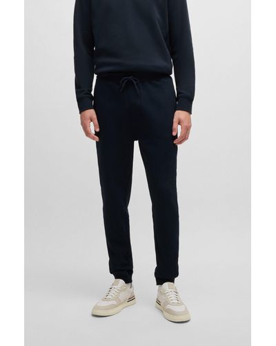 BOSS Cotton-terry Tracksuit Bottoms With Logo Patch - Blue