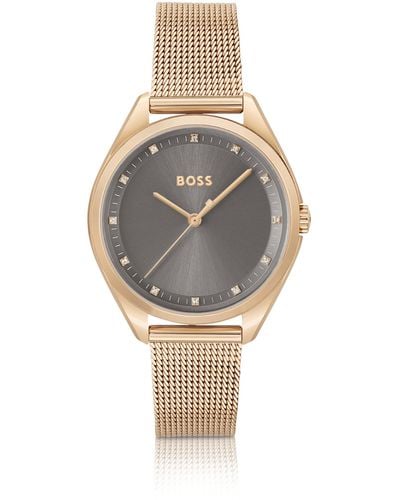 BOSS Gold-effect Watch With Crystal Markers - Multicolour