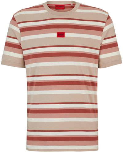 HUGO Gestreept T-shirt Van Katoenen Jersey Met Logolabel - Meerkleurig