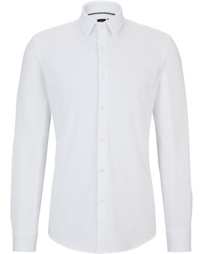 BOSS Slim-fit Overhemd Van Een Hoogwaardige Katoenmix Met Stretch - Wit