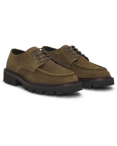 BOSS Derby Shoes In Suede With Apron Toe - Brown