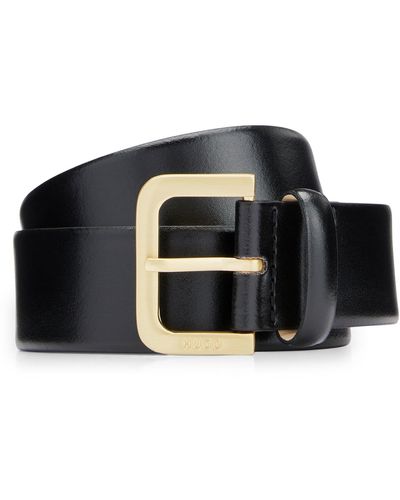 HUGO - Smooth-leather belt with antique-brass buckle