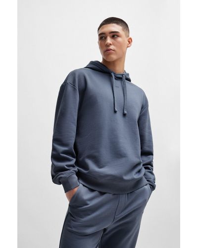 HUGO Cotton-terry Relaxed-fit Hoodie With Logo Print - Blue