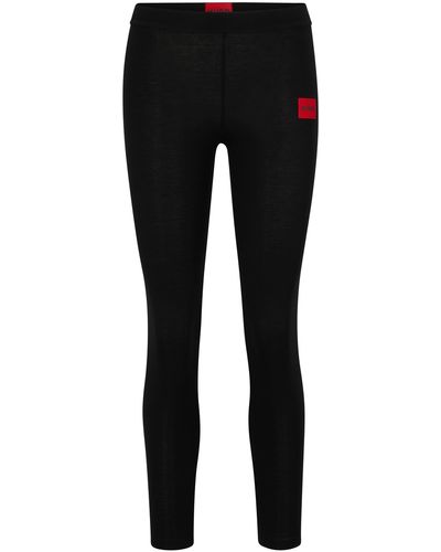 HUGO Thermal leggings With Red Logo Label - Black