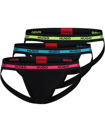 HUGO Dreier-Pack Jockstraps aus Stretch-Baumwolle mit Logos - Schwarz