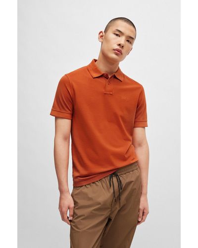 BOSS Cotton-piqué Polo Shirt With Logo Print - Orange