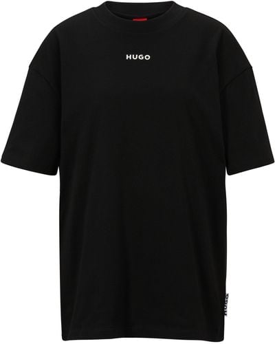 HUGO T-shirt Van Katoenen Jersey Met Contrastlogo - Zwart