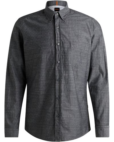 BOSS Regular-Fit Hemd aus strukturierter Baumwolle mit Button-Down-Kragen - Grau