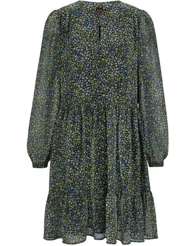 BOSS Langarm-Kleid aus Krepp-Georgette mit Print der Saison - Mehrfarbig