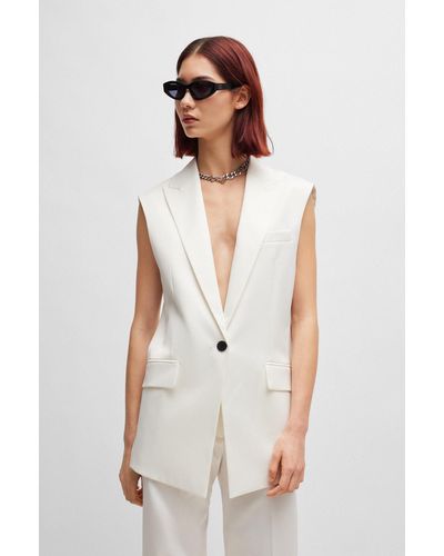 HUGO Sleeveless Oversized-fit Jacket In Stretch Cloth - White
