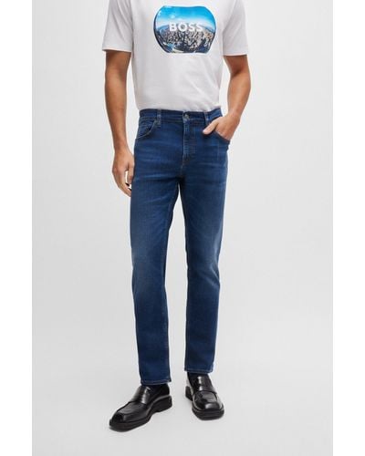 BOSS Slim-fit Jeans In Dark-blue Super-soft Denim