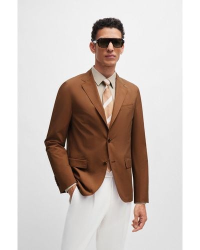 BOSS Slim-fit Jacket In Silk And Virgin Wool - Brown