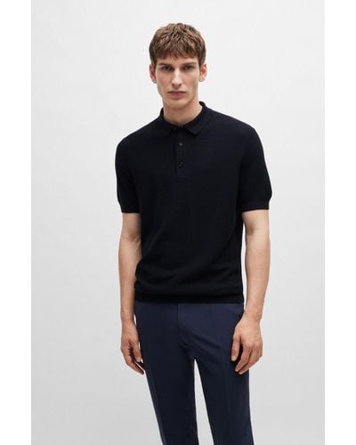 BOSS Regular-fit Polo Jumper With Mixed Structures - Black