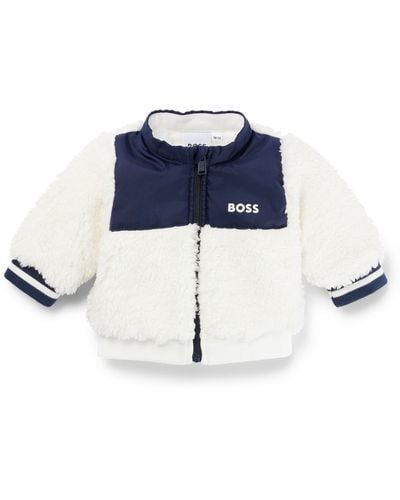 BOSS Baby Faux-shearling Zip-up Jacket With Logo Print - Blue