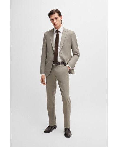 BOSS Slim-fit Suit In Patterned Stretch Cloth - Natural