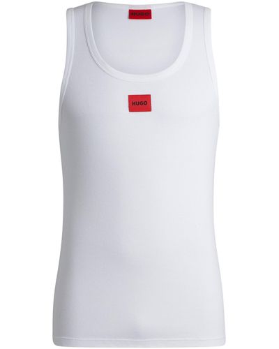 HUGO Camiseta de tirantes regular fit en tejido elástico con logo rojo - Blanco