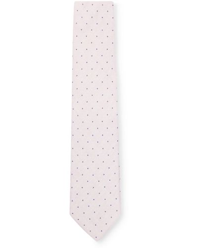 BOSS Gepunktete Krawatte aus Leinen-Mix mit Baumwolle - Weiß