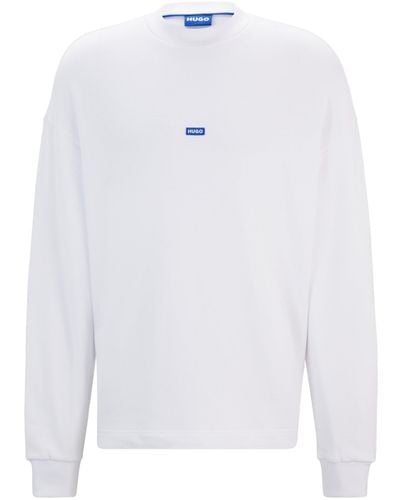 HUGO Sweatshirt Van Katoenen Badstof Met Blauw Logolabel - Wit