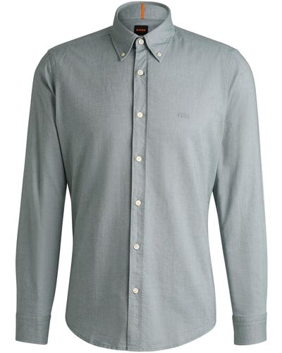 BOSS Button-down Regular-fit Shirt In Oxford Cotton - Grey