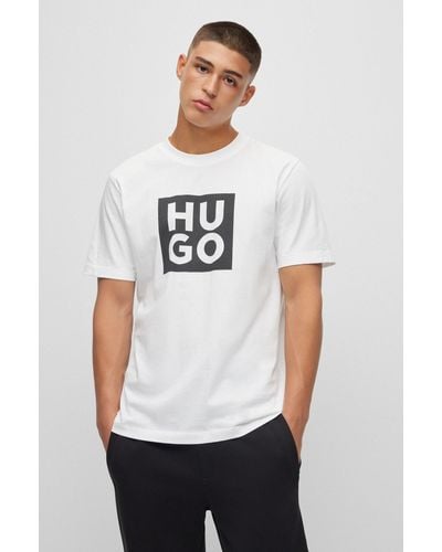 HUGO T-shirt in cotone biologico con logo stampato - Bianco