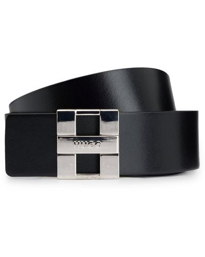 HUGO Italian-leather Reversible Belt With Logo Buckle - Black