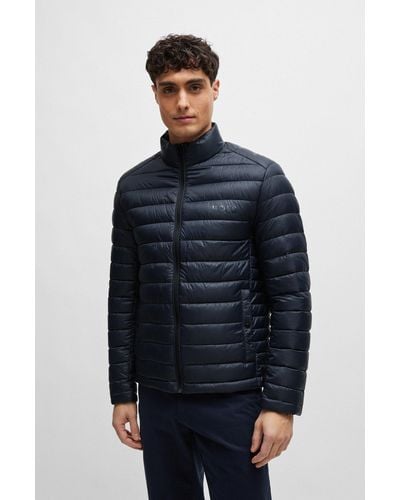 BOSS Water-repellent Padded Jacket With Tonal Logo - Blue