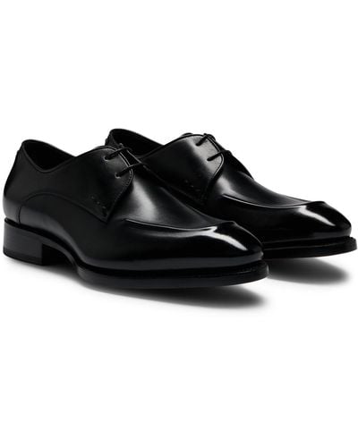 BOSS Apron-toe Derby Shoes In Leather With Heel Detail - Black
