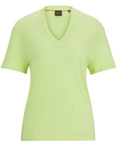 BOSS T-Shirt aus Leinen mit V-Ausschnitt - Grün