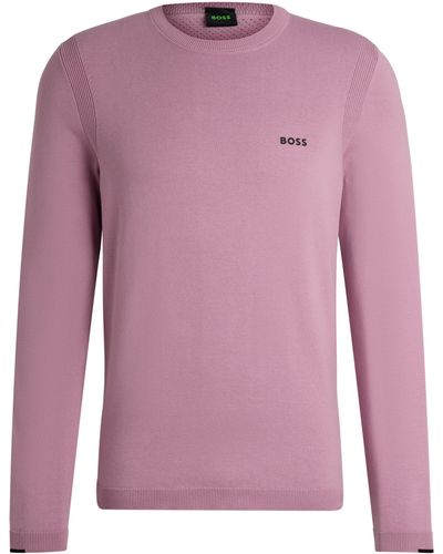 BOSS Regular-Fit Pullover aus Baumwoll-Mix mit Logo-Print - Pink