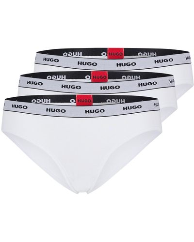 HUGO Lot de trois slips en coton stretch avec taille logotée - Blanc