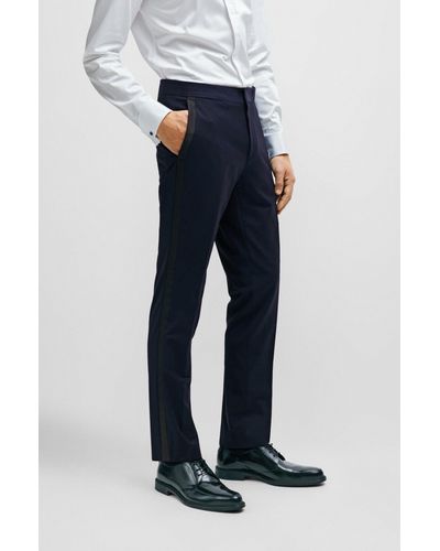 HUGO Pantalon Extra Slim Fit en laine mélangée stretch - Bleu