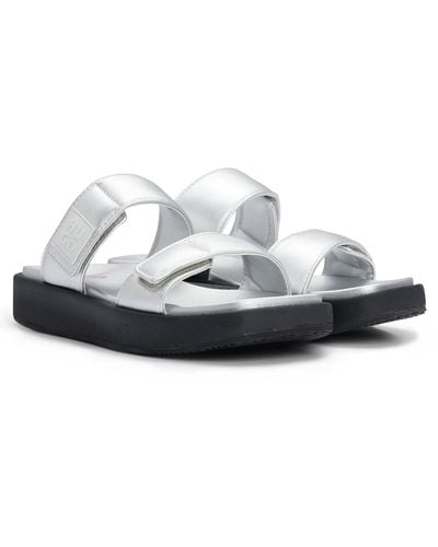 HUGO Slipper-Sandalen aus Kunstleder mit gepolsterten Riemen - Weiß