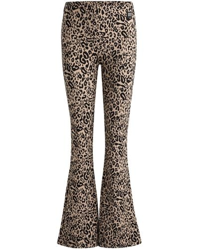 HUGO Slim-fit Animal-print Pants With Flared Leg - Multicolour