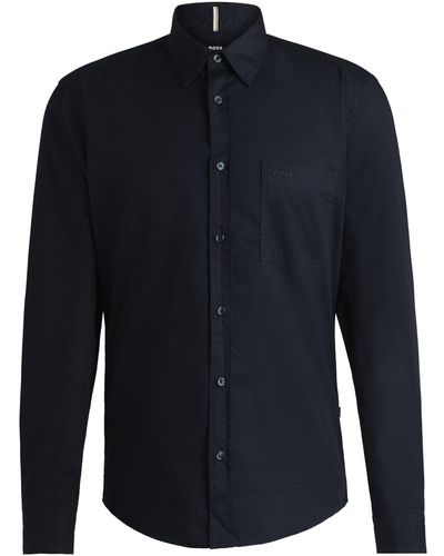 BOSS Regular-fit Shirt In Washed Cotton Twill - Blue