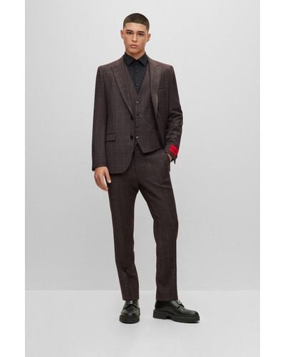 HUGO Extra-slim-fit Suit In A Checked Wool Blend - Black