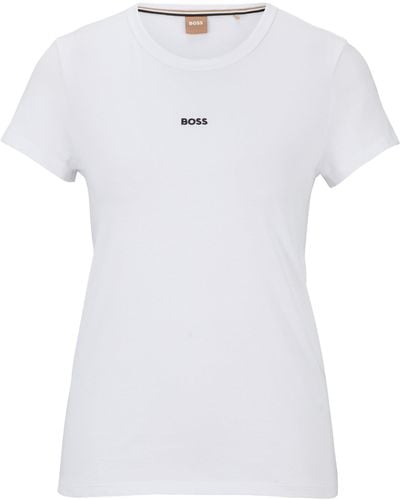 BOSS Slim-fit T-shirt Van Biologische Katoen Met Contrastlogo - Wit