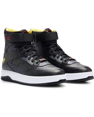 HUGO Basketball-inspired High-top Sneakers With Branded Details - Black