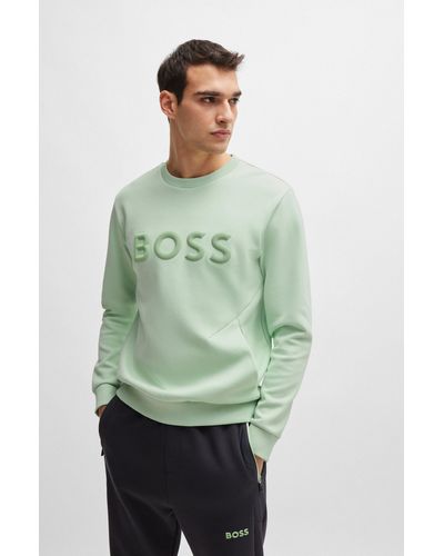 BOSS Sweat en coton mélangé avec logo moulé en relief - Vert