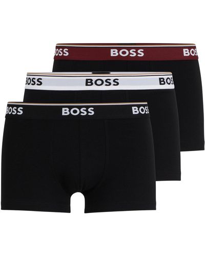 BOSS Boxer corti in cotone elasticizzato con elastico in vita con logo in confezione da tre - Nero