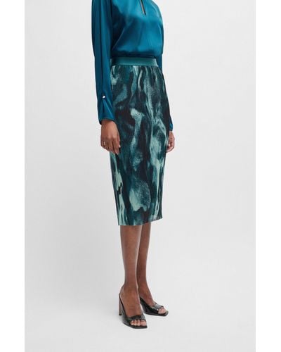 BOSS Stretch-tulle Slim-fit Skirt With Seasonal Print - Green