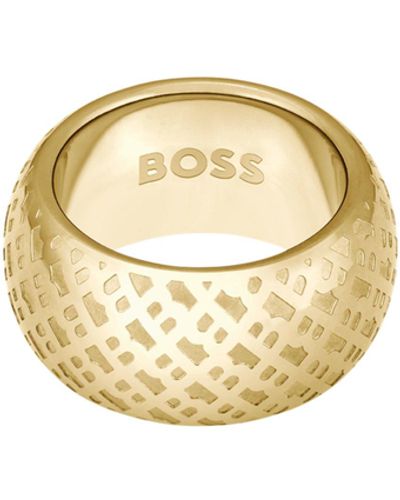 BOSS Goldfarbener Ring mit Monogramm-Gravur - Mettallic