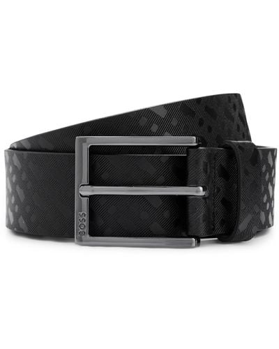 BOSS Italian-leather Belt With Emed Monograms - Black