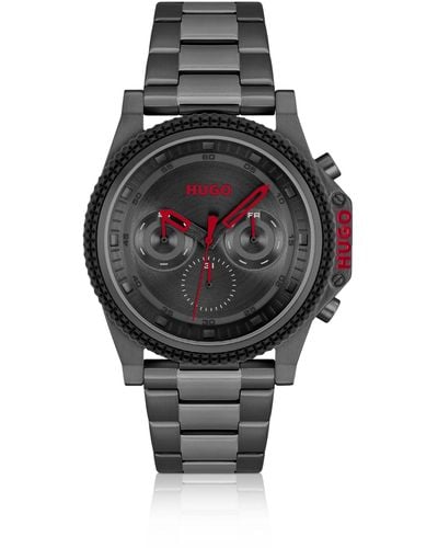 HUGO Link-bracelet Watch With Black Dial And Silicone Bezel