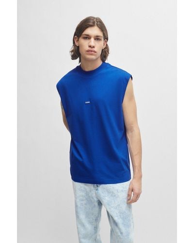 HUGO Sleeveless Cotton-jersey T-shirt With Blue Logo Label