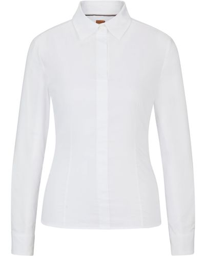 BOSS Slim-Fit Bluse aus Baumwoll-Mix - Weiß