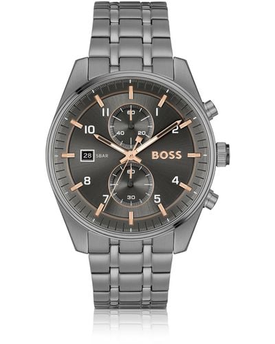 BOSS Grey-plated Chronograph Watch With Gold-tone Details