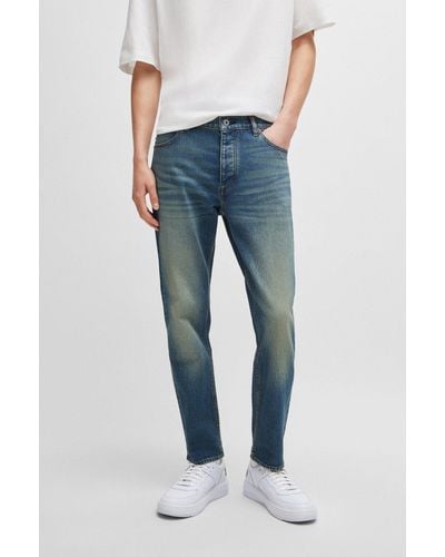 HUGO Tapered-fit Jeans In Blue Tinted Denim